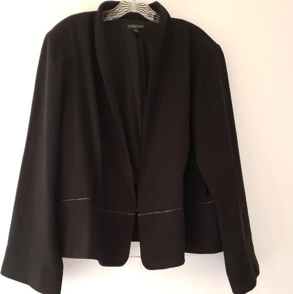 Eileen Fisher Jackets & Blazers - Eileen Fisher 3X black blazer with leather trim
